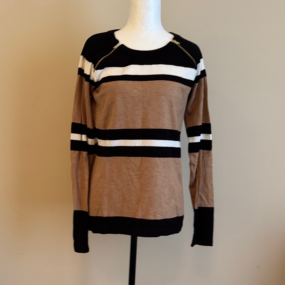 Y2K INC Sweater Black Tan White Stripe Size L